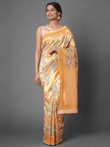 Mitera Women Peach & Multi Floral Printed Silk Blend  Banarasi Saree