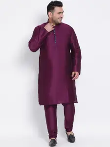 Hangup Trend Men Purple Dupion Silk Kurta With Churidar Set