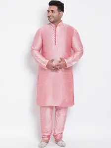 hangup trend Men Pink Dupion Silk Solid Kurta with Churidar