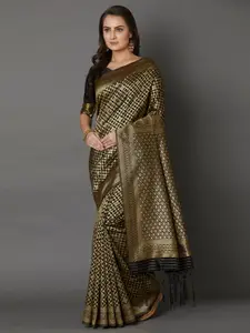 Mitera Black & Gold Coloured Zari Silk Blend Saree