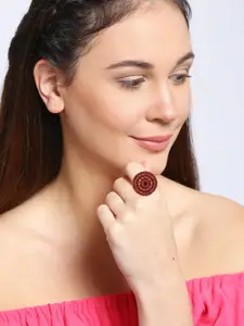 Crunchy Fashion Gold-Toned & Red Crystal-Studded Finger Ring