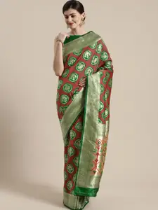 Saree mall Green & Red Ethnic Motifs Zari Silk Blend Sarees