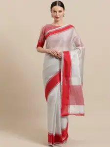 Saree mall Grey & Red Checked Silk Blend Sarees