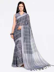 Saree mall Black & Grey Checked Silk Blend Sarees