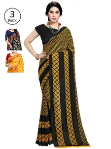 KALINI Pack of 3 Ethnic Motifs Poly Georgette Saree