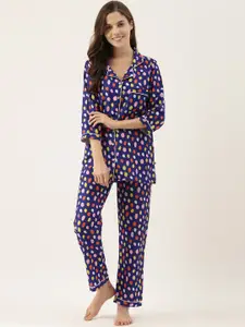 Bannos Swagger Women Blue Printed Night suit