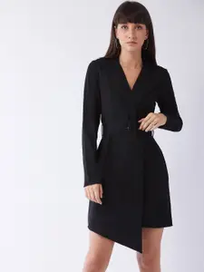 MAGRE Black Asymmetric Overlap Coat Dress