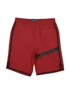 Allen Solly Junior Boys Maroon Mid-Rise Regular Shorts with Brand Logo Detail
