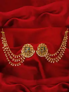 aadita Gold-Plated Circular Studs Earrings With Hair Chained