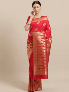 Saree mall Red & Gold-Toned Paisley Silk Blend Sarees