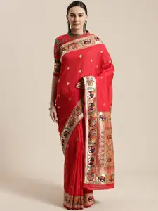 Saree mall Red & Gold-Toned Woven Design Silk Blend Sarees