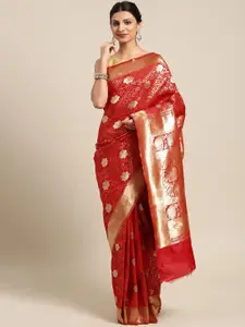 Saree mall Red & Gold-Toned Floral Silk Blend Sarees