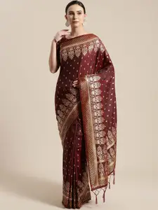 Saree mall Brown & Gold-Toned Ethnic Motifs Silk Blend Sarees