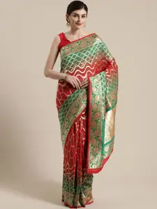 Saree mall Red & Green Woven Design Silk Blend Sarees