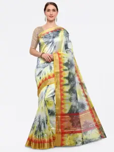 Saree mall Grey & Yellow Silk Blend Sarees