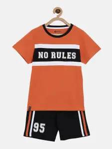 3PIN Boys Orange & Black Printed T-shirt