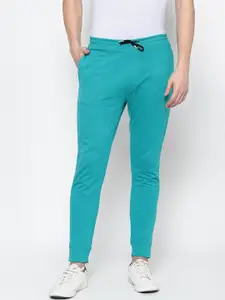 PAUSE SPORT Men Turquoise Blue Solid Antimicrobial Cotton Slim-Fit Joggers