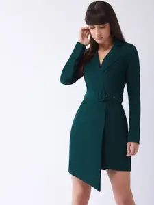 MAGRE Green Asymmetric Overlap Coat Dress
