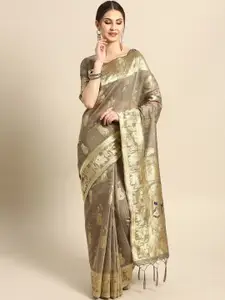 Saree mall Brown Woven Design Silk Blend Sarees
