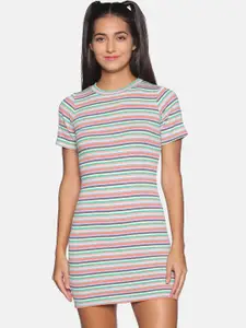 Campus Sutra Multi Striped T-shirt Mini Dress