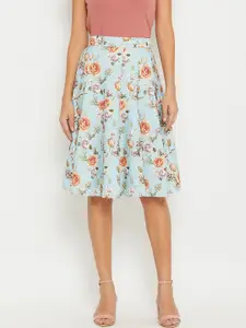 PANIT Women Blue & Pink Floral Printed A-Line Crepe Skirt