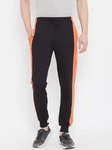 Rodzen Men Black & Orange Colourblocked Cotton Slim-Fit Joggers