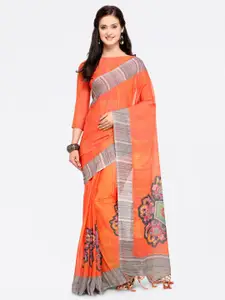 Saree mall Orange Ethnic Motifs Silk Blend Sarees