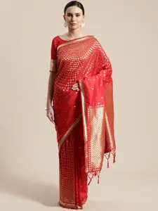 Saree mall Red & Gold-Toned Woven Design Silk Blend Sarees