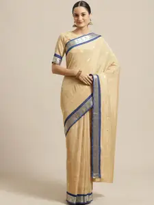 Saree mall Beige & Gold-Toned Woven Design Sarees