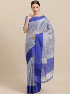 Saree mall Grey & Blue Checked Silk Blend Sarees