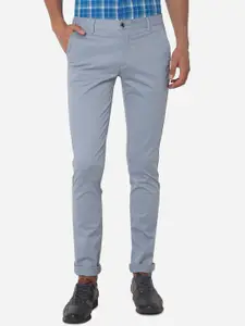 Greenfibre Men Blue Solid Slim Fit Regular Trousers