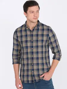 Lee Men Navy Blue Slim Fit Checked Cotton Casual Shirt
