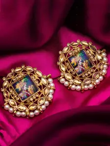 aadita Women Gold Plated Photo Design Pearl Contemporary Studs Earrings