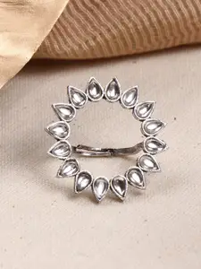 TEEJH Women Oxidised Silver-Toned Sunflower Adjustable Finger Ring