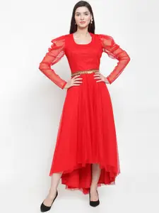 Just Wow Red Net Midi Dress