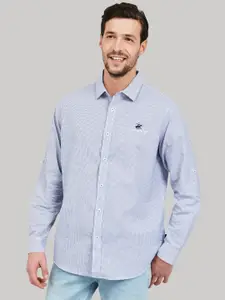 Beverly Hills Polo Club Men Blue Grid Checked Cotton Roll-Up Sleeve Casual Shirt