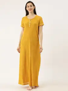 Bannos Swagger Yellow Self Design Maxi Nightdress