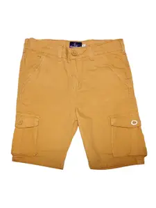 KiddoPanti Boys Mustard Yellow Mid-Rise Cotton Twill Woven Knee Length Cargo Shorts
