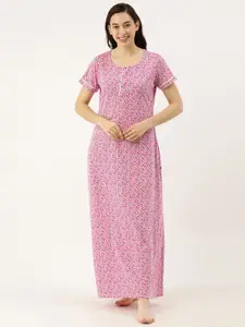 Bannos Swagger Pink & Blue Floral Printed Maxi Nightdress