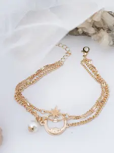 JOKER & WITCH Gold-Plated & White Pearl Beaded Moon Magic Drop Anklet