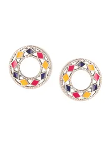 SHAYA Silver-Toned Circular Studs Earrings