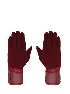 FabSeasons Women Maroon Solid Acrylic Winter Gloves