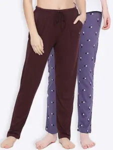 Kanvin Women Pack Of 2 Brown & Purple Pure Cotton Lounge Pants