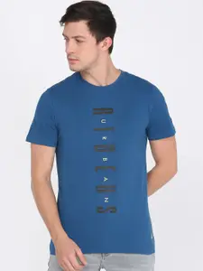 Lee Men Blue  Black Typography Printed Pure Cotton T-shirt
