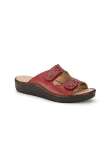 Scholl Women Maroon Leather Open Toe Flats