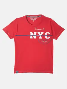 Monte Carlo Boys Red Typography Printed Cotton T-shirt