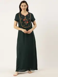 Bannos Swagger Green Embroidered Maxi Nightdress