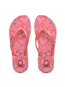 United Colors of Benetton Women Pink & Brown Printed Room Slippers