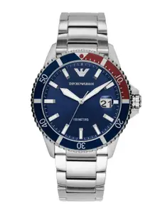 Emporio Armani Men Blue Dial & Silver Toned Stainless Steel Analogue Watch AR11339