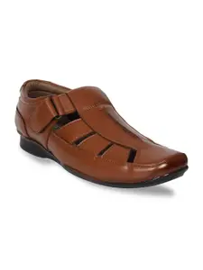 IMPERIO Men Brown Leather Shoe-Style Sandals